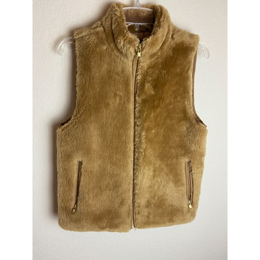 J. Crew Womens Teddy Plush Fleece Faux Fur Excursion Vest Brown Size S Full Zip
